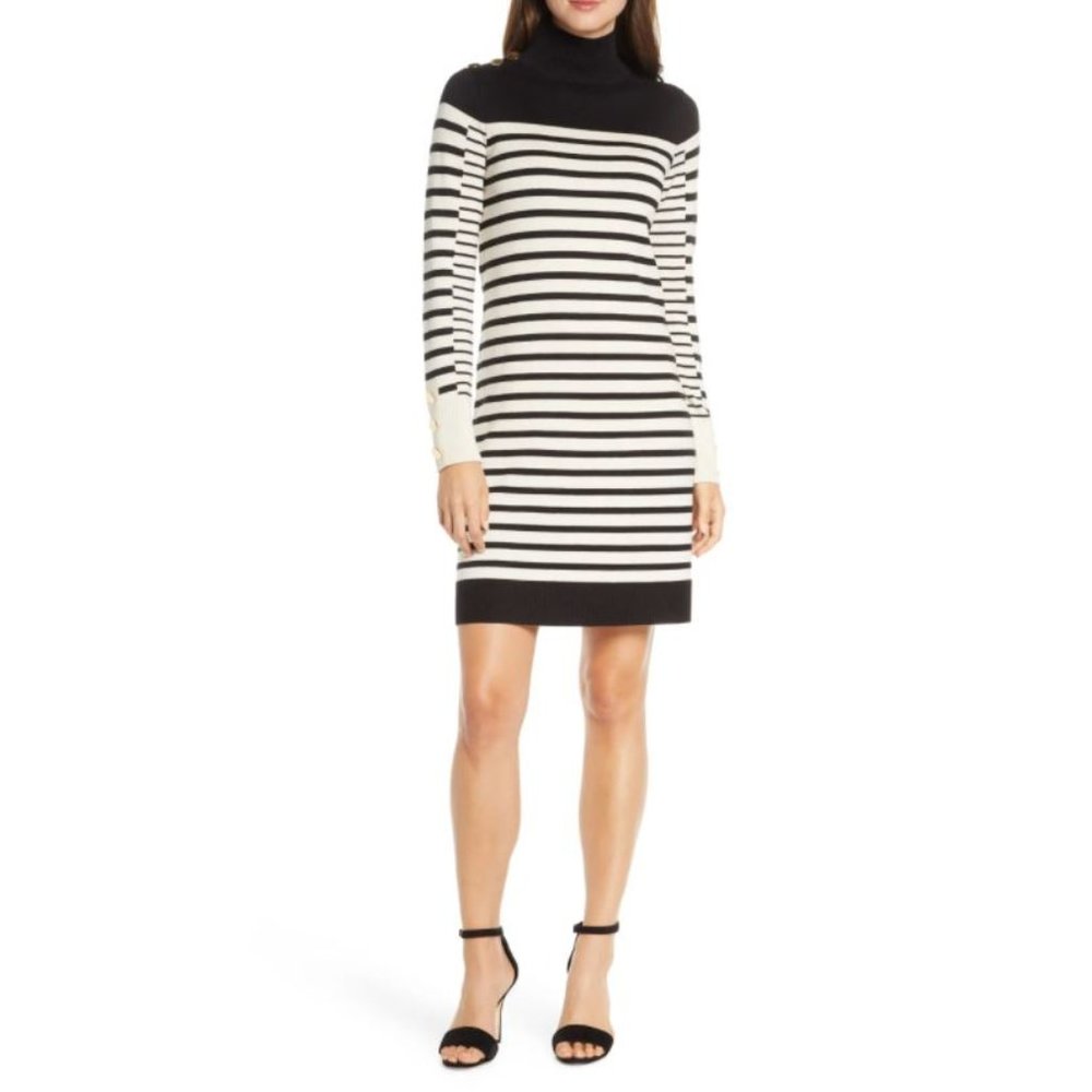 Eliza J Stripe Turtleneck Sweater Dress XS